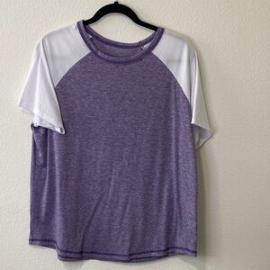 XL Purple and White Women's Raglan Top Short Sleeve T-shirt Tee
